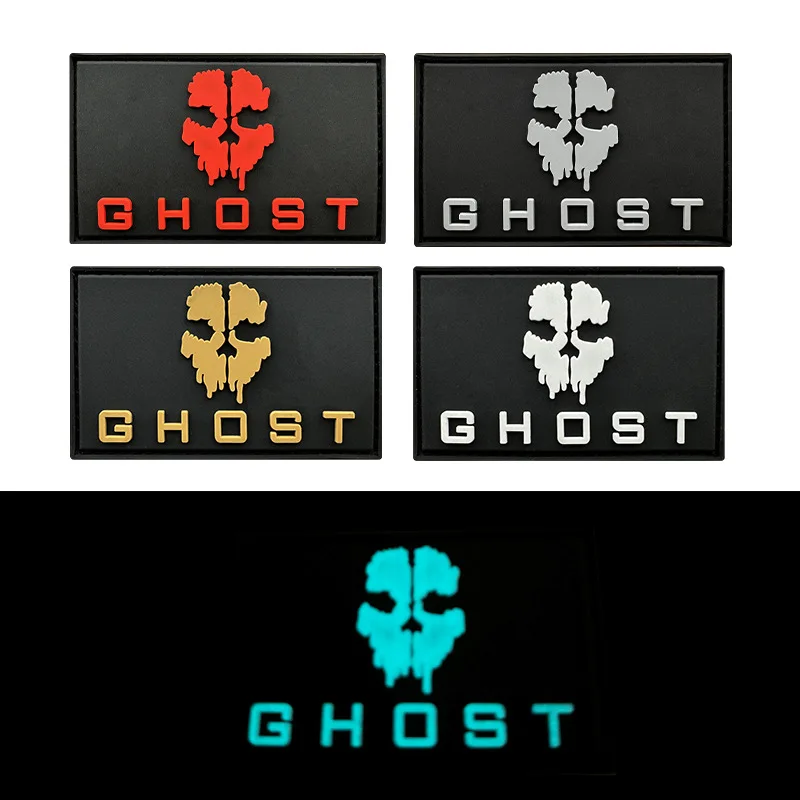 3D PVC Call of Duty Ghost Hook and Loop Patch Mask Morale Badge Luminous Patches Tactical Backpack Stickers Emblem Accessories