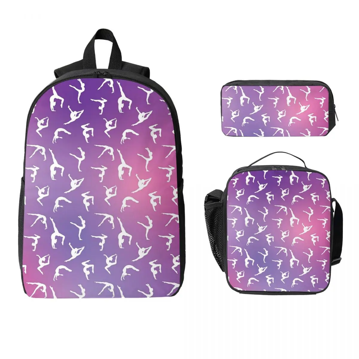 Dance Rhythmic Gymnastics Pattern Backpack BookBag School Bag Computer Shoulder Bags 3ps Insulated Lunch Bag Pencil Case