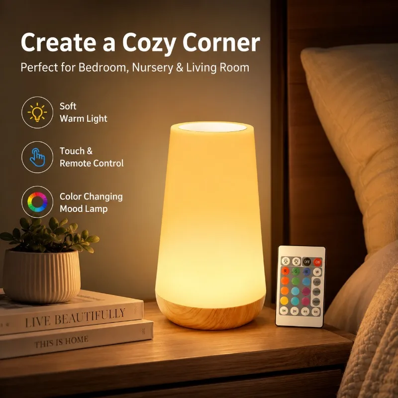 

Wood Grain Remote Control Touch Desk Lamp Bedroom Bedside Night Light Shooting Rainbow Atmosphere Environmental Light