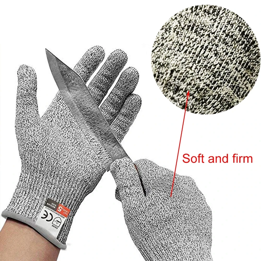 Anti Cut Proof Gloves 1Pair Grey Black HPPE EN388 ANSI Anti-cut Level 5 Safety Work Gloves Cut Resistant Gloves