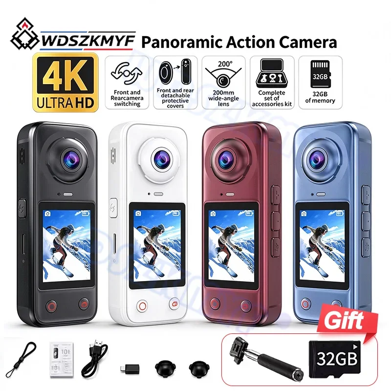 4K+4K Portable Action Camera 220 Degree Wide Angle Dual Lens 2.0 IPS Vlog Camera for Cycling Travel Outdoor Sports Camer