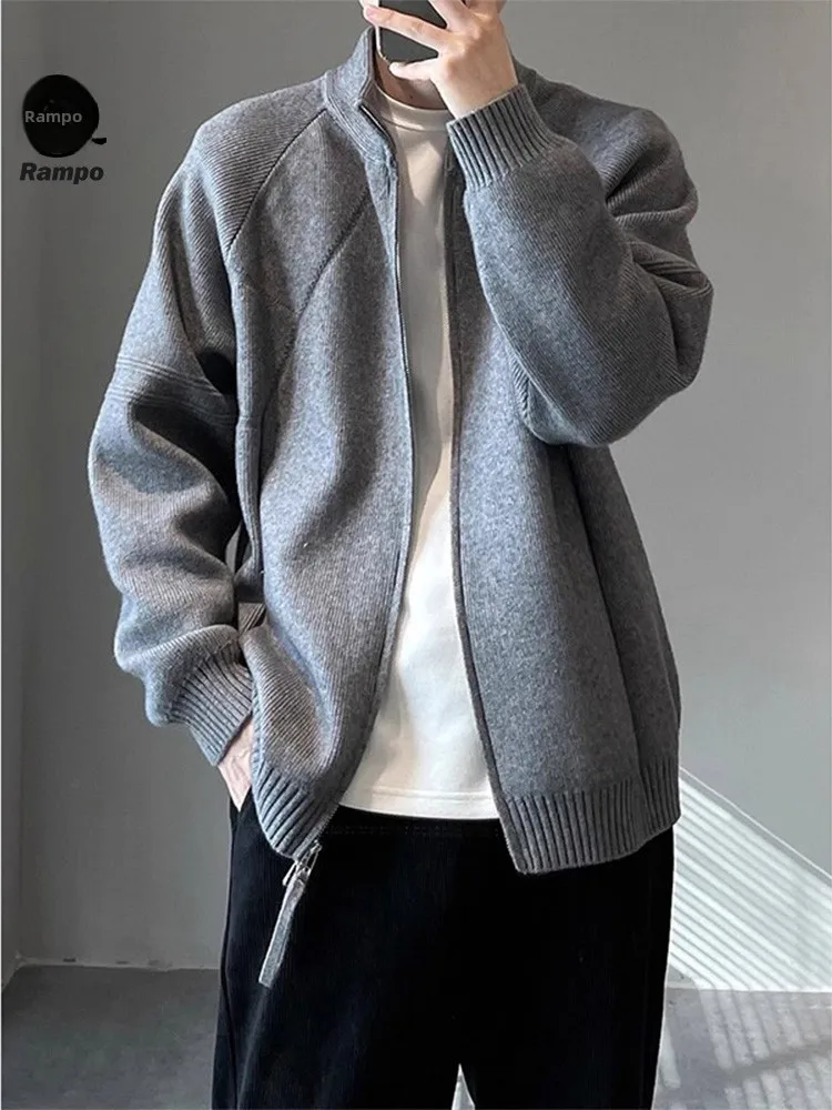

Корейский вязаный кардиган унисекс с длинными рукавами, свободный повседневный свитер с воротником-стойкой для мужчин и женщин