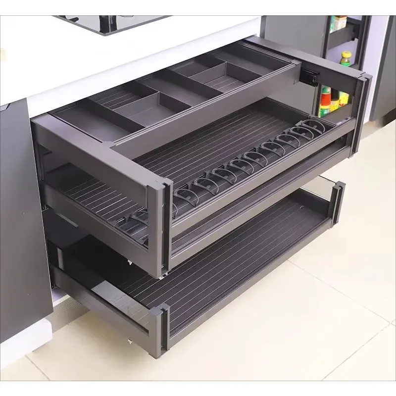 2 Floor Sliding Kitchen Basket Drawer Storage Kitchen Pull Out Basket Kitchen Storage Pull Out Aluminum Drawer Basket