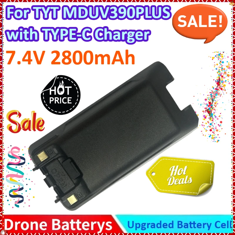 

New 2800mAh 7.4V High Quality General-purpose Rechargeable Walkie Talkie Battery for TYT MDUV390PLUS with TYPE-C Charger