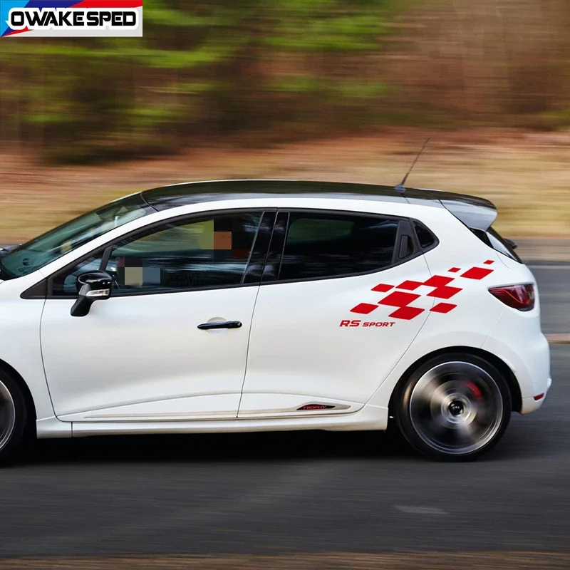For  Clio RS Racing Lattices Vinyl Decals Car Body Door Side Decor Stickers Exterior Accessories DIY Sport Stripes