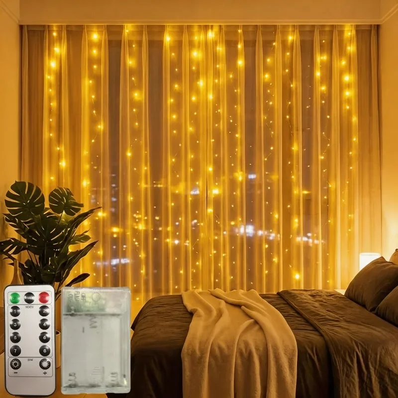 Battery Operated Curtain Lights  Fairy String Lights,Window Curtain Lights for Bedroom Backdrop Christmas Indoor Home Decor