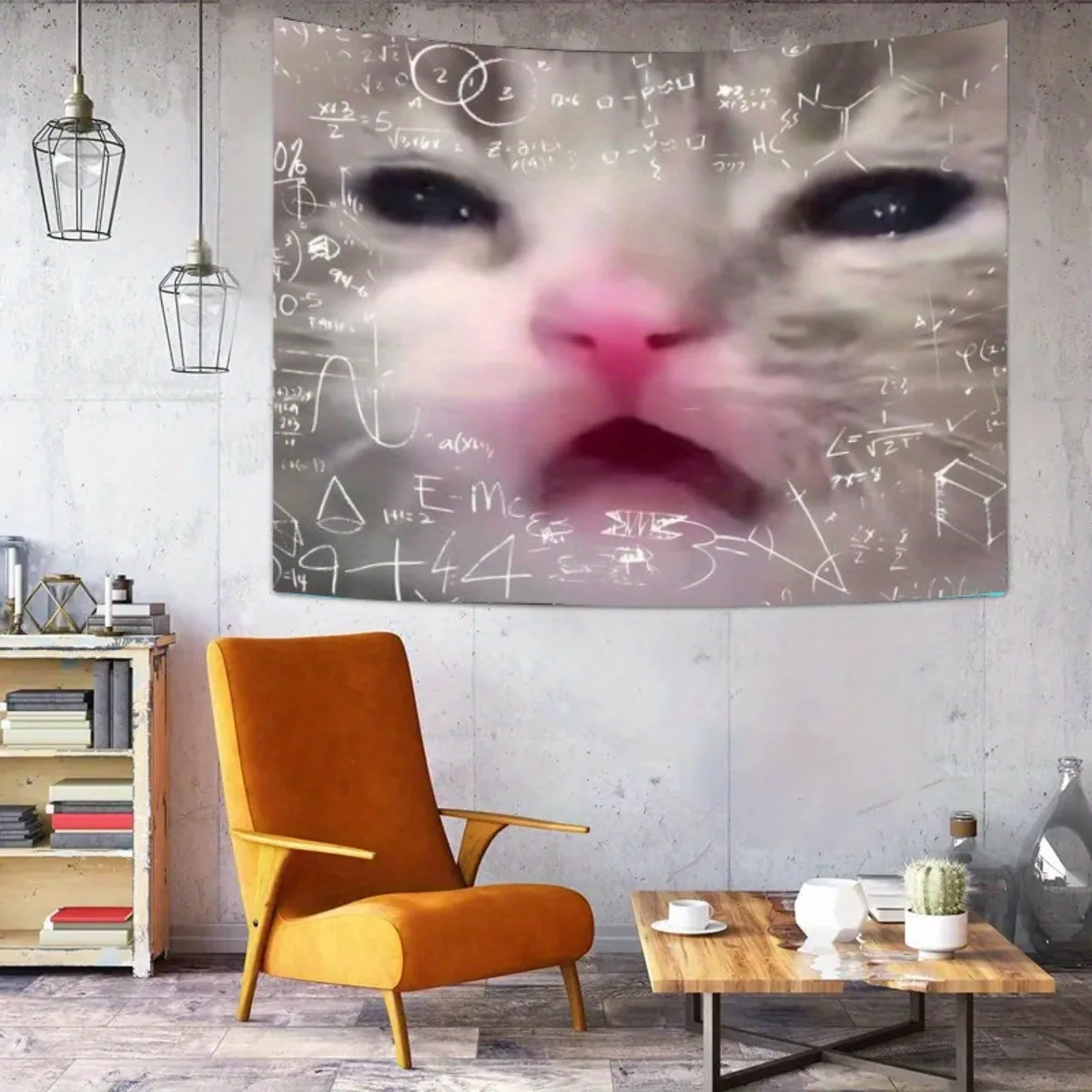 Funny Cat Meme Tapestry Mystery Symbol Wall Hanging for Dorm Office Home Decor Cat Lover Gift
