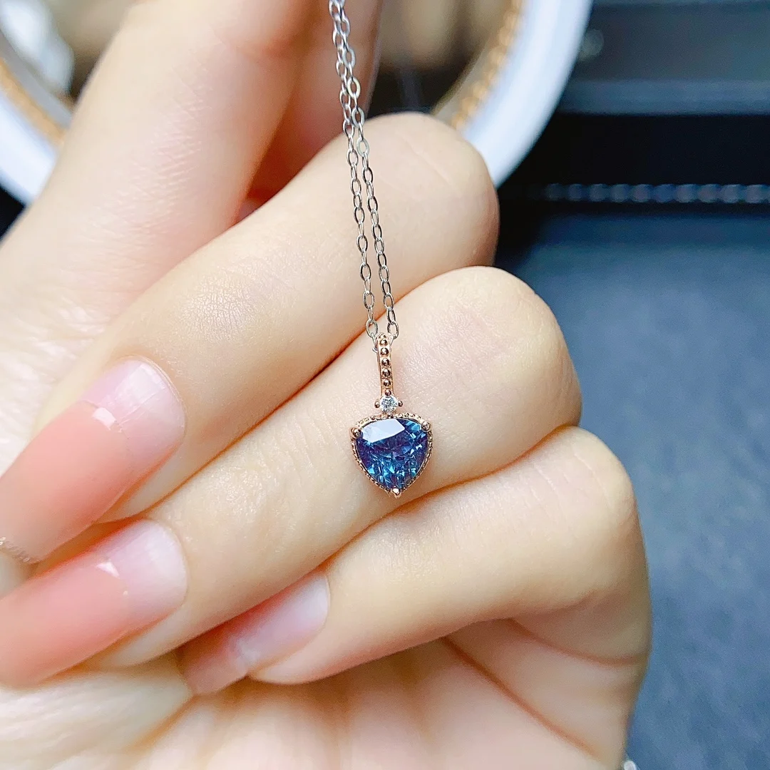 Dainty Trillion Cut Color-Change Alexandrite Pendant Necklace 925 Silver Rose Gold June Birthstone Wedding Alexandrite Necklace