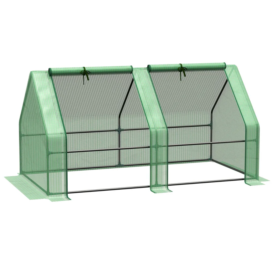 Outsunny 6' x 3' x 3' Portable Mini Greenhouse Outdoor Garden with Large Zipper Doors and Water/UV PE Cover, Green For Garden,