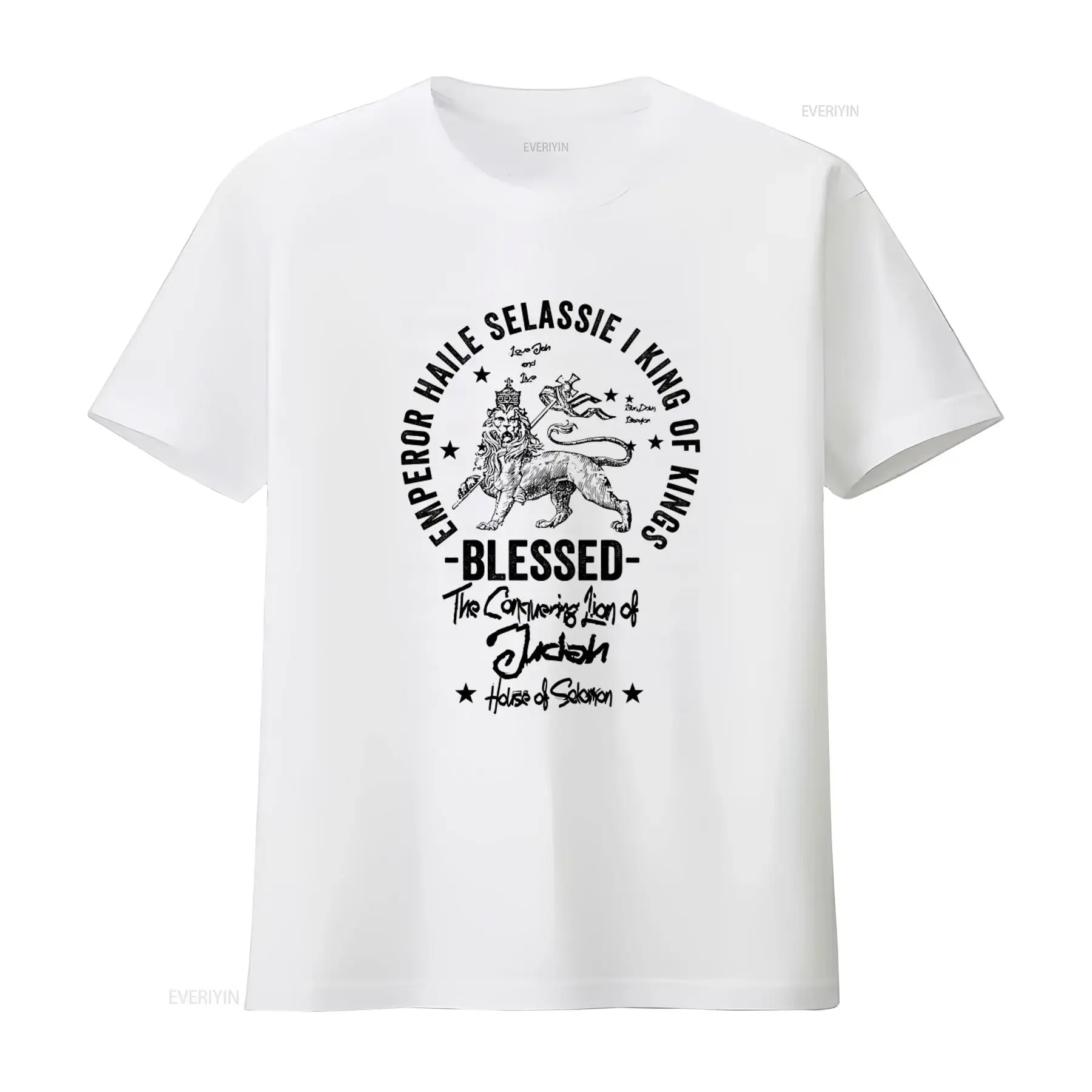 T-shirt Reggae style Rasta jamaïcain vintage, motif Lion, design « Blessed Conquering Judah », Impérateur Haile Selassie I, Roi des Rois