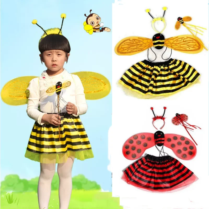 Cute Children Girl Princess Fairy Costume Set Party Stage Dance Headband Wings Skirt Kids Cosplay Props Dress Up Summer Outfit