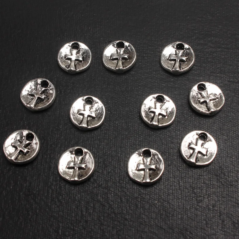 40pcs Silver Plated Christian Cross Metal Tag Pendant DIY Charms Bracelet Key Chain Jewelry Crafts Making 10*10mm A431