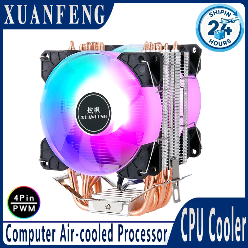 XUANFENG Radiator CPU Chłodzenie PC 2/4/6 Heat Pipe Wentylator 90mm Kompatybilny z LGA115x 1200 2011 x79 x99 E5 2066 1700 i3 i5 i7 AM4