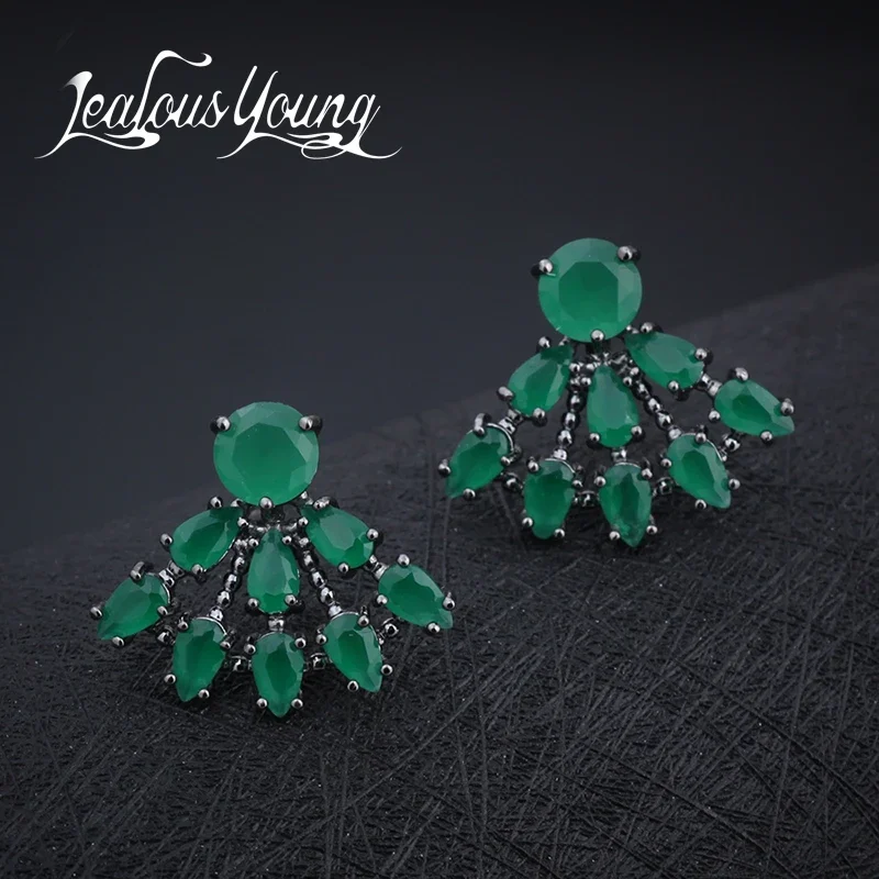 Hot Classical Water Drop Sector Stud Earrings With Green Cubic Zirconia Crystal For Women Party Earings Fashion Jewelry AE286