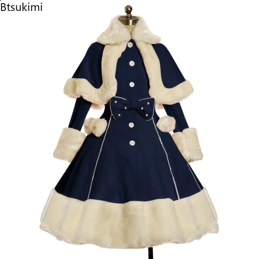 Europäische Retro Gericht Prinzessin Set Lolita Kleid Bühne Leistung Warme Taille Schließen Verdickte Woll Mantel Mantel Drei Stück Set