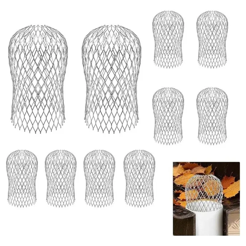 VEHO-Adjustable Expandable 3.14 Inch Downspout Strainer Guard 10-Pack Rustproof Mesh Filter Block Leaves And Debris