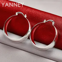 S925 Sterling Silver Glossy Geometric Round Hoop Earrings For Women Wedding Fashion Jewelry Accessories Girlfriend Gifts