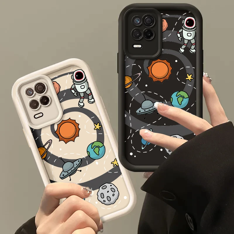 Space Astronaut Painted Phone Case For Oppo Realme 8 8s Narzo 30 Q3i Q3 Pro V13 5G Silicone Anti Drop Soft Cover Funda