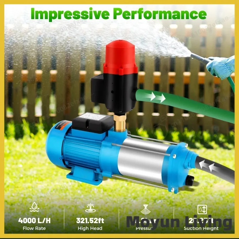 

1300W Steel Self-priming Centrifugal Pump 220-230V 4000L/H Domestic Water Garden Pump(Flow Switch+Pressure Gauge+Through)