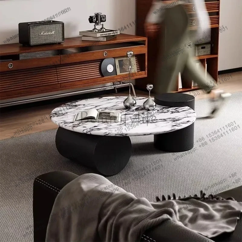 

French Coffee Table Marble Solid Wood Round Living Room Household Light Luxury High-end Small Apartment Table