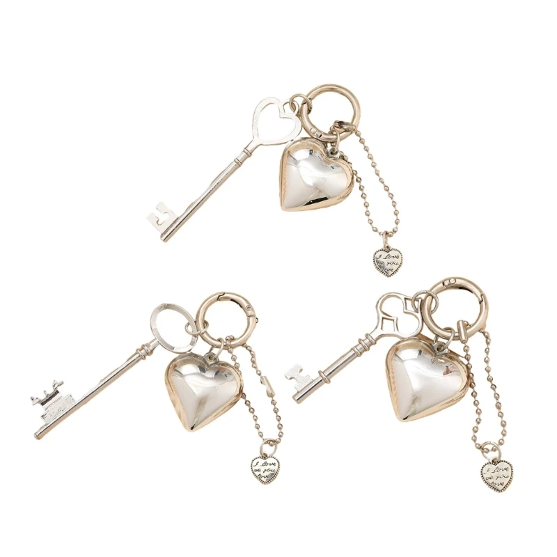 Fashion Metal Heart Keychain Charm Trendy Pendant Keyring Bag Chain Accessory