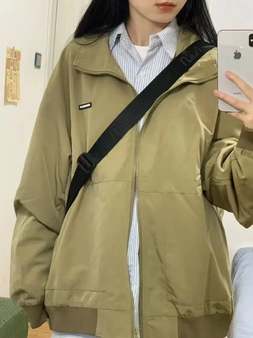 

Бежевые куртки женские Harajuku милая модная стильная верхняя одежда на пуговицах с передним карманом чистые простые базовые женские с длинным рукавом осень