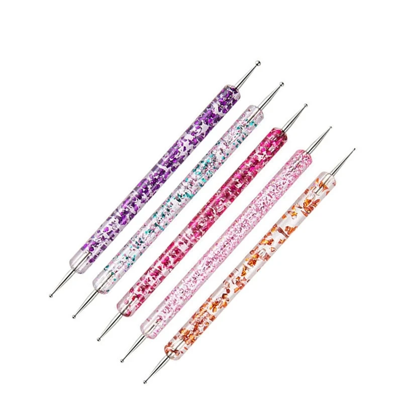 5PCS Nail Art Dotting Pen Portable Crystal Beads Handle Dual-ended Drawing Painting Pick-up Rhinestones Gems Manicure Tool