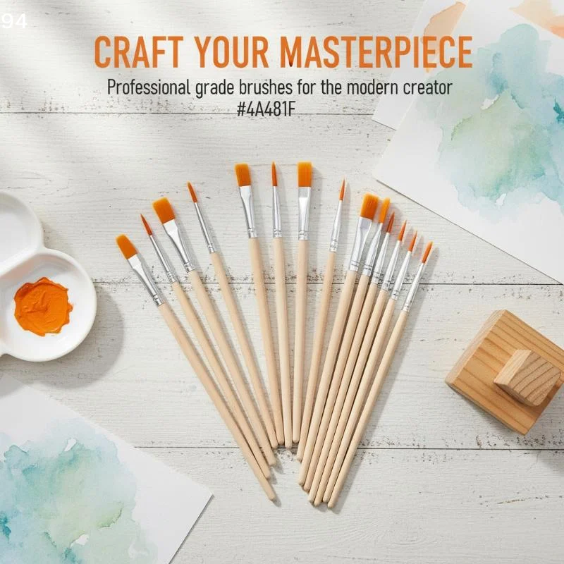 20/50/100 Pcs Wood Handle Painting Brushes Set Art Round Flat Hair Nylon Hair Paint Brush For Acrylic Watercolor