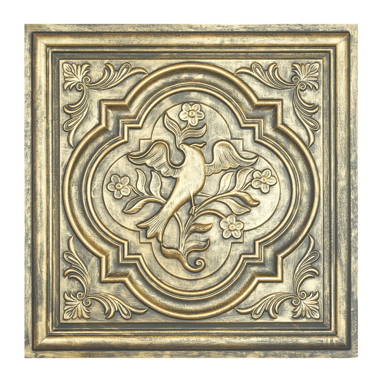 faux finish distressing Art deco style ceiling tiles for Barber house 10pcs PL39 Ancient gold PAINTSDECOR