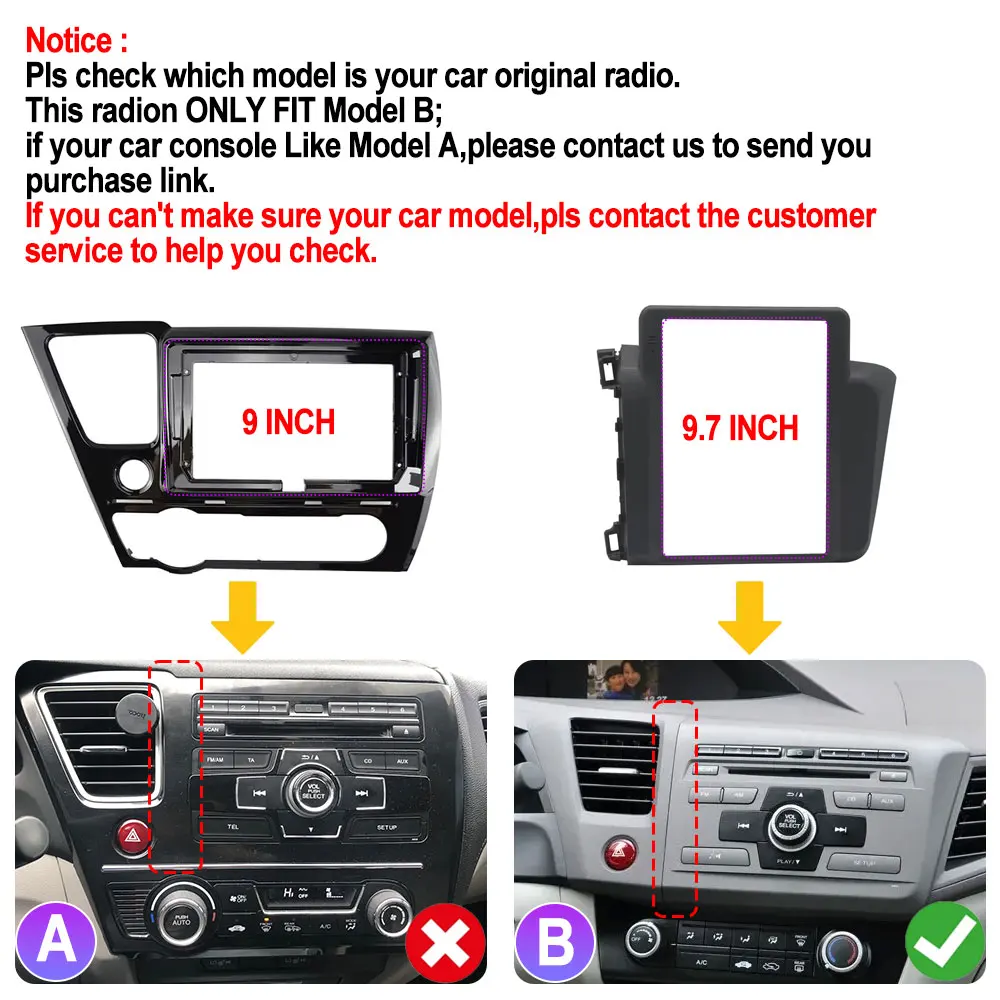 For Honda Civic 9 FB FK FD 2011-2015 9.7 inch 7862S Android 13 Car Radio Tesla Style Multimedia 4G CarPlay Auto GPS Navi Stereo