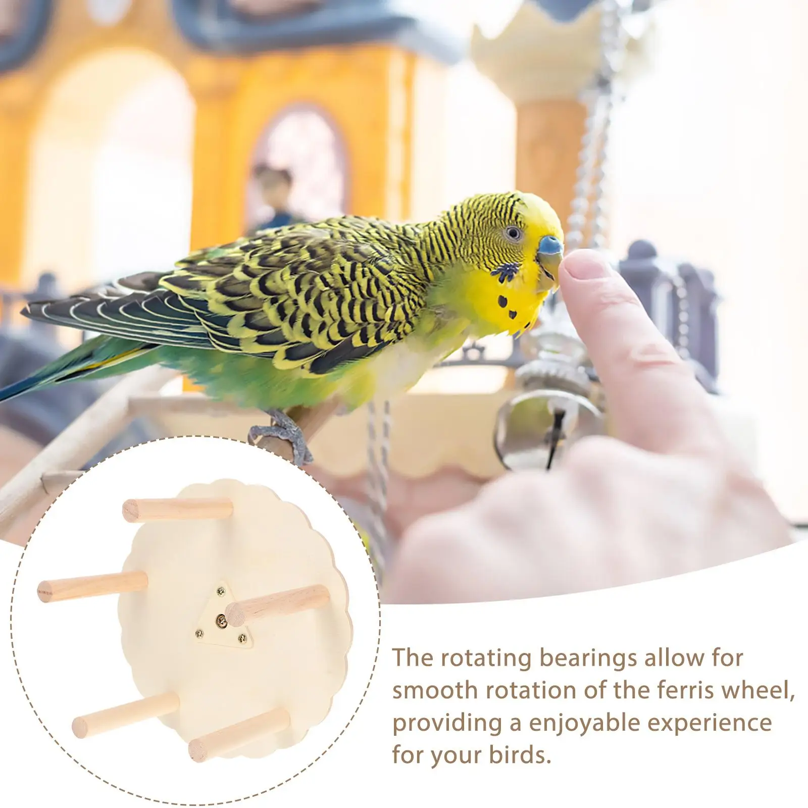 Rotating Ferris Wheel Bird Toy Solid Wood Perch Stand for Parrots Small Birds Cage Accessories Sturdy Smooth Rotation Novelty