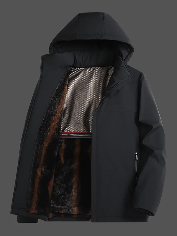 

Thiened Fce Autumn Winter Outdoor Men's Jaet Waterproof Windproof Warm Casual Sle Hooded Polyester Fiber Workwear Coat