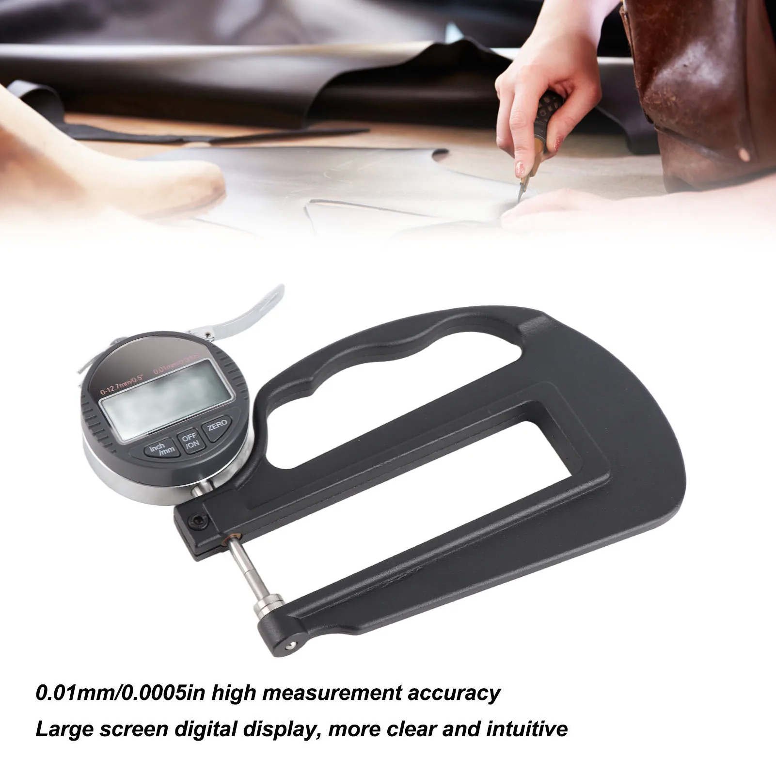 

Толщиномер, гуманизированная ручка, диапазон 0–12,7 мм, портативный инструмент для измерения толщины с коробкой для хранения бумажной кожи