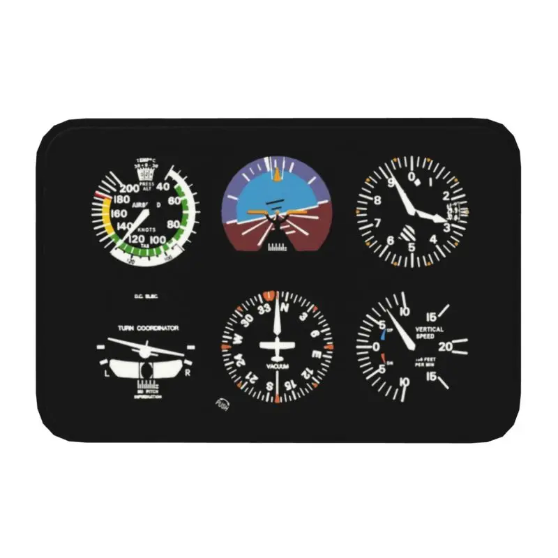 Cockpit Six Dials Flight Simulator Pilot Front Door Mat Anti-Slip Airplane Aircraft Outdoor Doormat Bedroom Rug Entrance