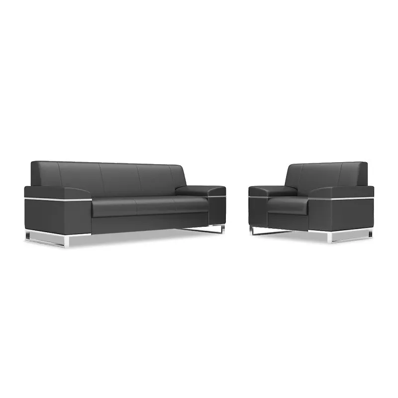Black office sofa simple modern coffee table combination office high-end leather three-person reception business