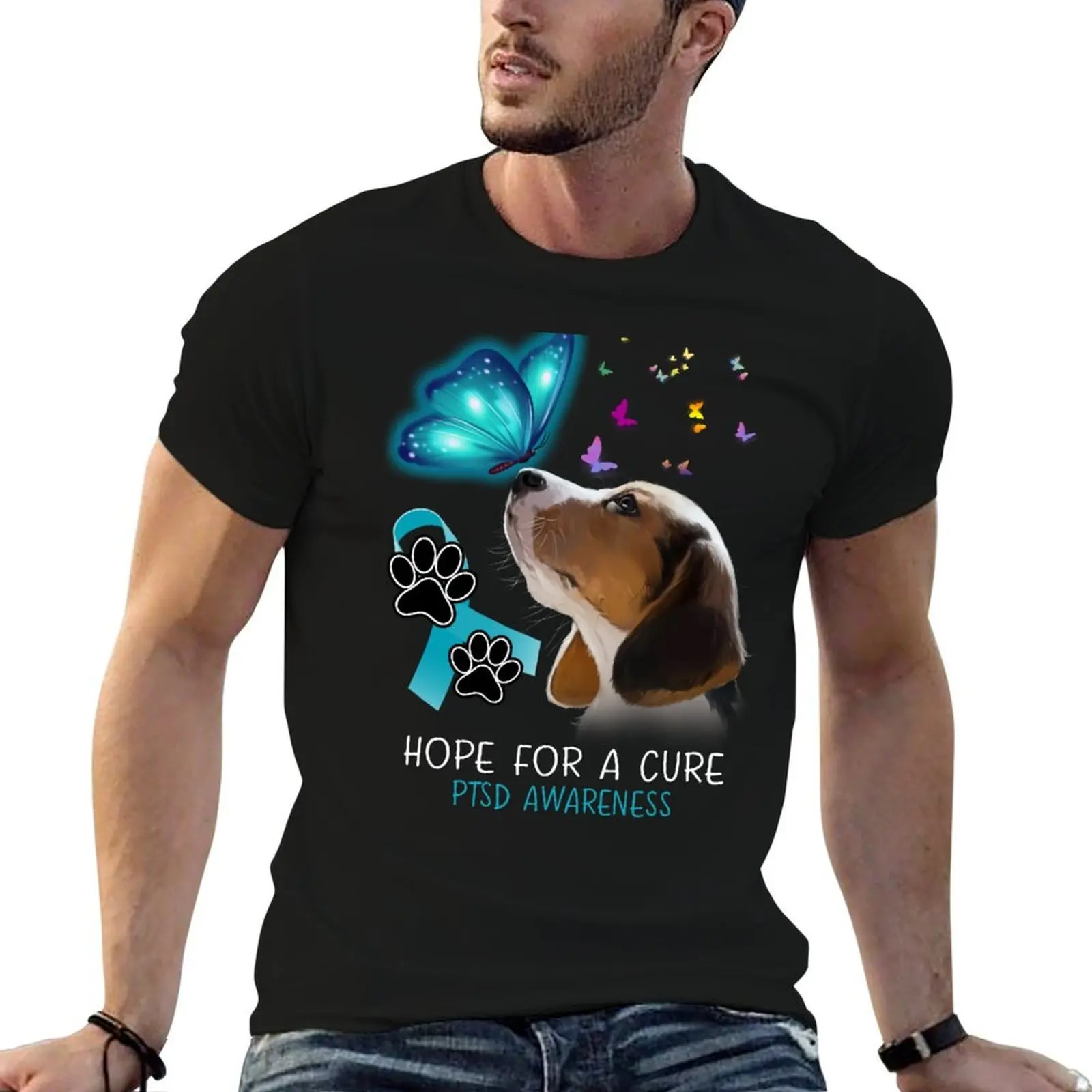 

Beagle Hope For A Cure PTSD Awareness T-Shirt funny t shirts cotton t shirts for man slim fit mens graphic t shirts T-shirt