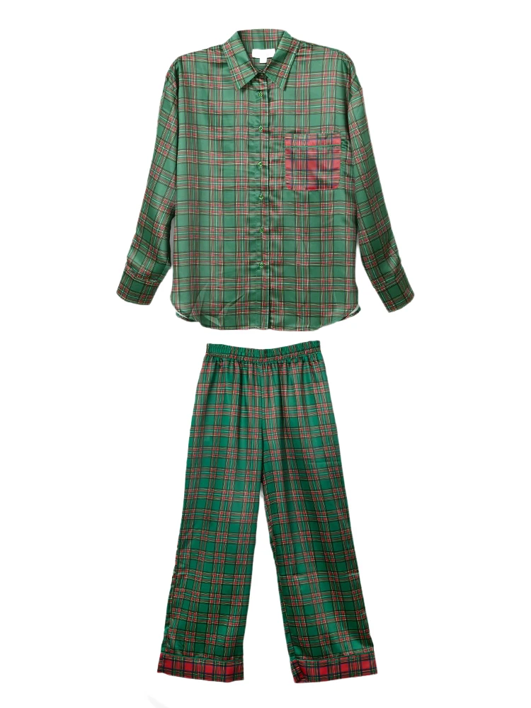 Women 2 Piece Christmas Pajamas Set Casual Plaid Long Sleeve Button Shirt Long Pants Colorful Print Pjs Sets Sleepwear Pajamas