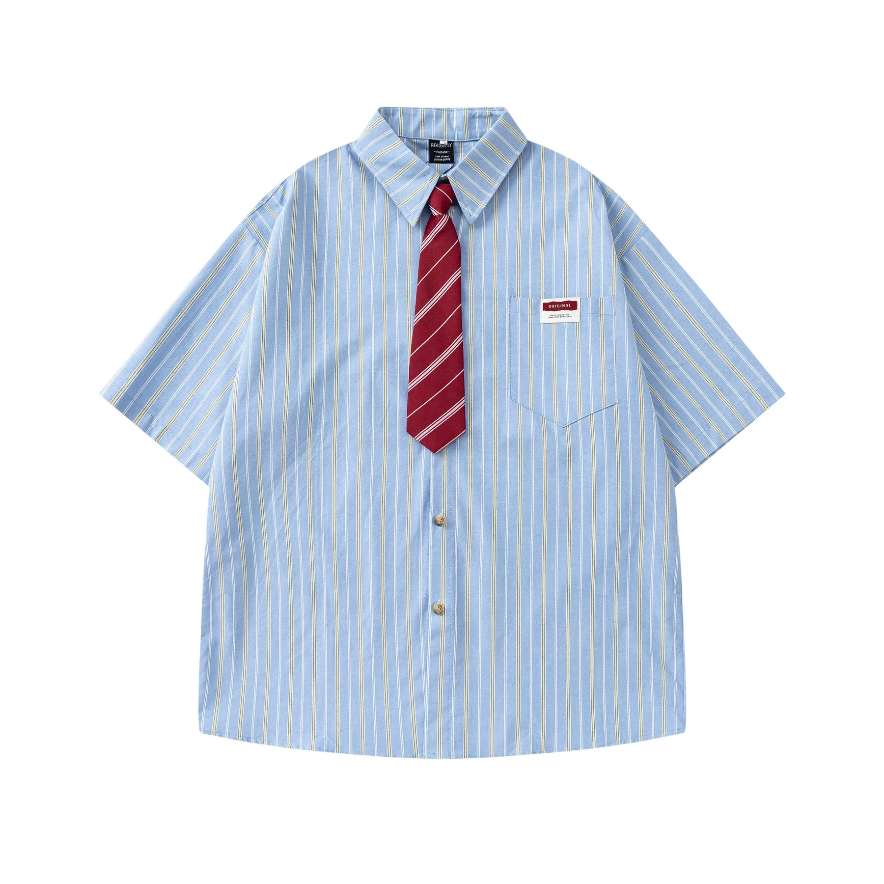

Vintage Vertical Striped Short Sleeve Shirts Mens Streetwear Loose Single Breasted Pinstripe Shirts Man Hawaiian Harajuku Blouse