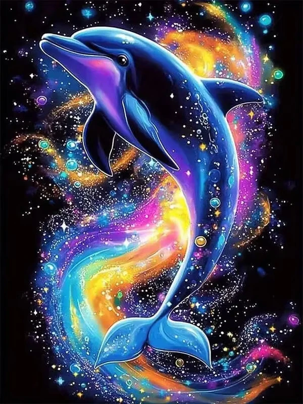 

Celestial Dolphin Art Puzzle, a Dolphin Leaping Through Cosmic Colors Gifts for Teenagers and Adults Home Leisure Entertainment