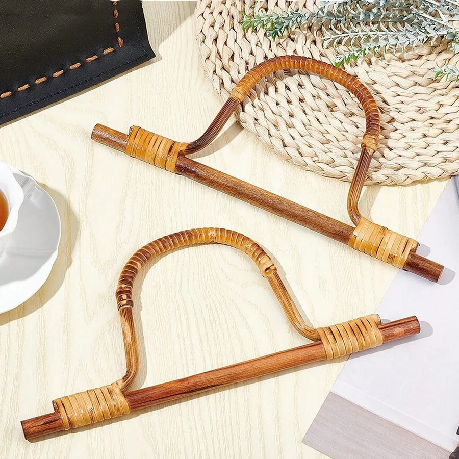 

2pcs/ Handmade Rattan Woven Bag Handle, Rattan Woven D-shaped Bag Handle, Homemade DIY Bag Accessory Handle