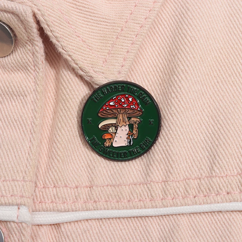 Cartoon Mushroom Brooch Enamel Pins Custom The Harder The Rain The Sweeter The Sun Brooch Lapel Badge FunnyJewelry Ornaments