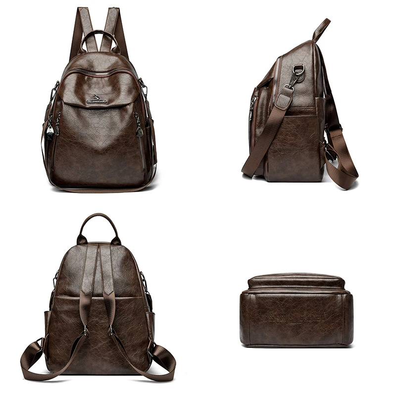 Vintage Women Leather Backpack Purse for Women 2025 High Quality Female Design Bagpack Rucksack Large Bookbag for Girl Sac a Dos