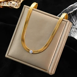 EILIECK 316L Stainless Steel Chain Necklace Zircon Crystal Jewelry for Women Simple Fashion Metal Collar Necklace Waterproof