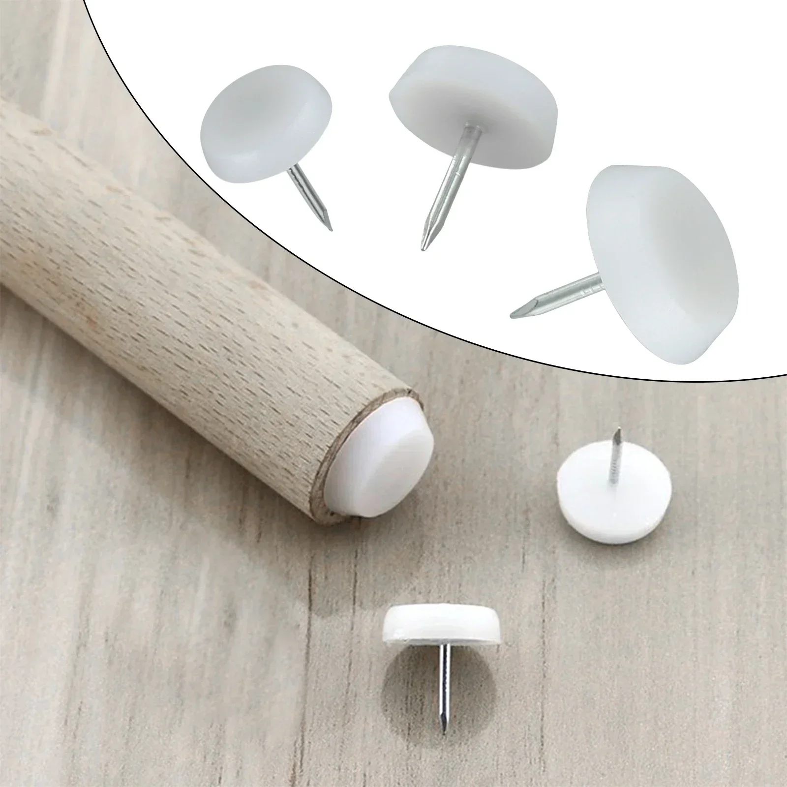 

50pcs Furniture Feet Nails Stick-on Glide Skid Pad Screw-in 14/18/20mm Lat-Bottom Round Chair Table Leg Protector White Plastic