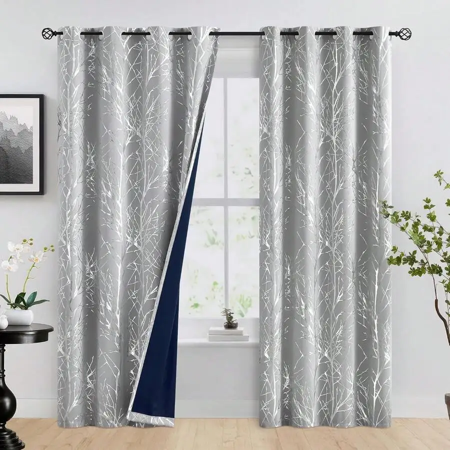 Blackout Curtains 84 Inches Long Tree Pattern Living Room Thermal Insulated Grommet Top Modern