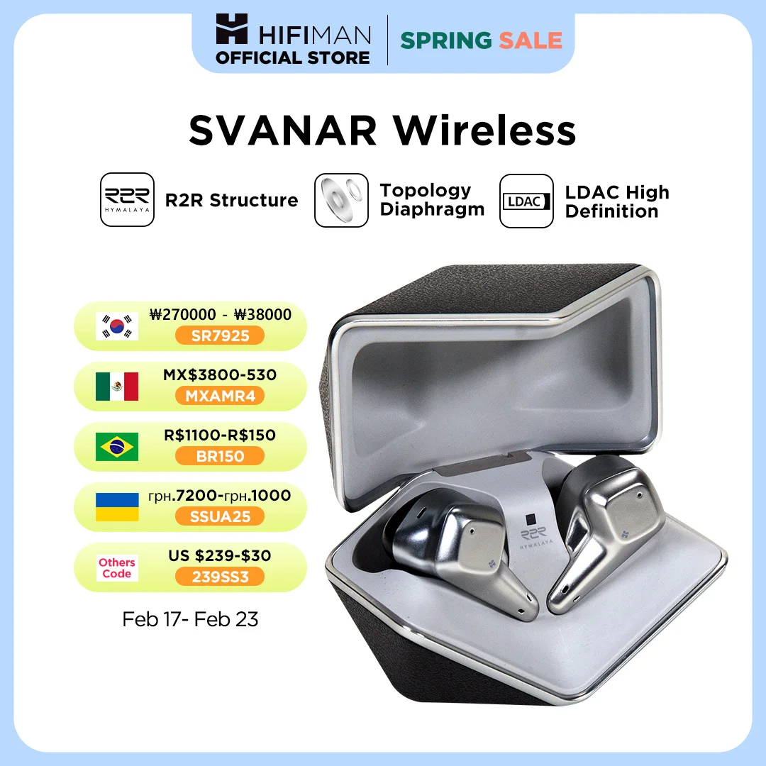 HIFIMAN SVANAR Auriculares intrauditivos inalámbricos Bluetooth de alta fidelidad, Hymalaya DAC, diafragma de topología, IPX5 resistente al agua/sudor y ANC