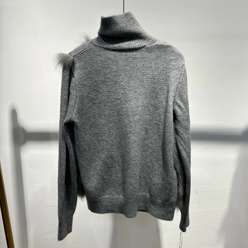 เสื้อสเวตเตอร์ขนสุนัขจิ้งจอกแท้สำหรับผู้หญิง ฤดูใบไม้ร่วง 2025 เสื้อแจ็คเก็ตถักขนสัตว์ธรรมชาติสำหรับฤดูหนาว