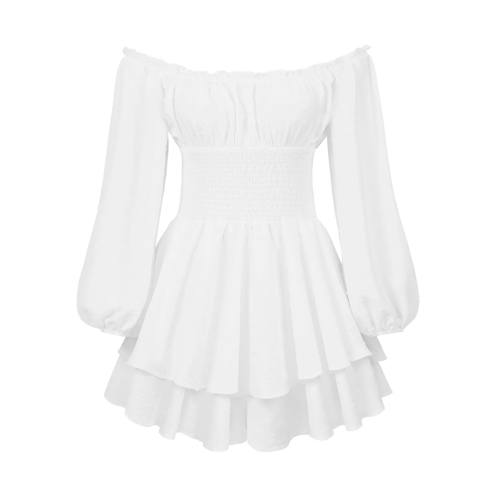 Women Ruffled Multi Layered Chiffon Mini Dress Crew Neck White Elegant Dress For Women Off Shoulder Formal Dresses Romper