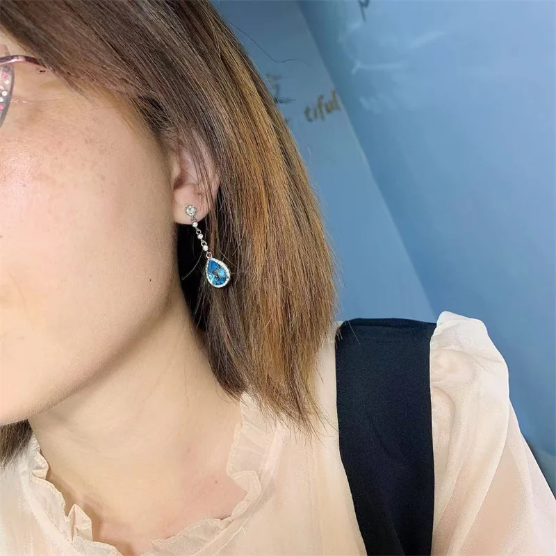 Natural Topaz Sterling Silver Drop Earrings for Girl Lady Genuine S925 Fine Jewelrys with Certificate 6