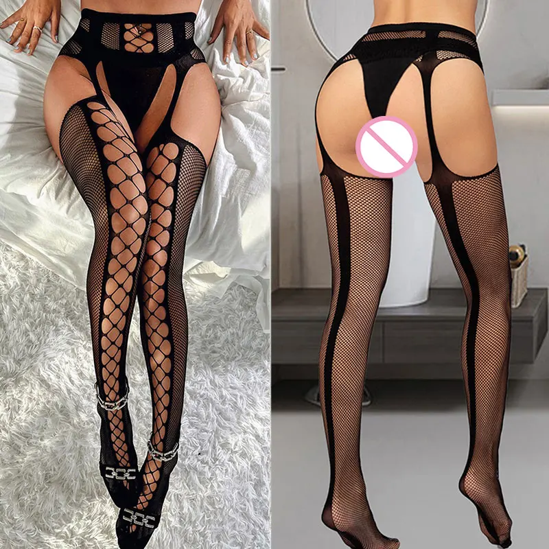Black Crotchless Soft Stretch Body Stockings Lace Sheer Lingerie Night Dress Women Sexual Wear Embroidery Fishnet Sexy Underwear image 6